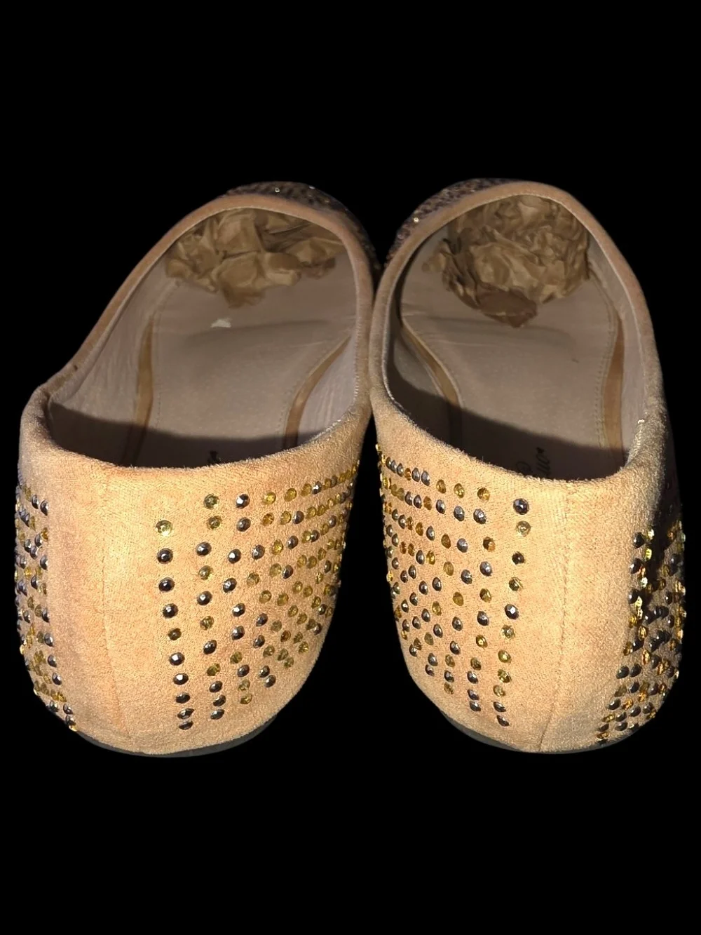 Luo Luo Cynthia Faux Suede Rhinestone Ballet Flats - Tan / Nude - Size 8